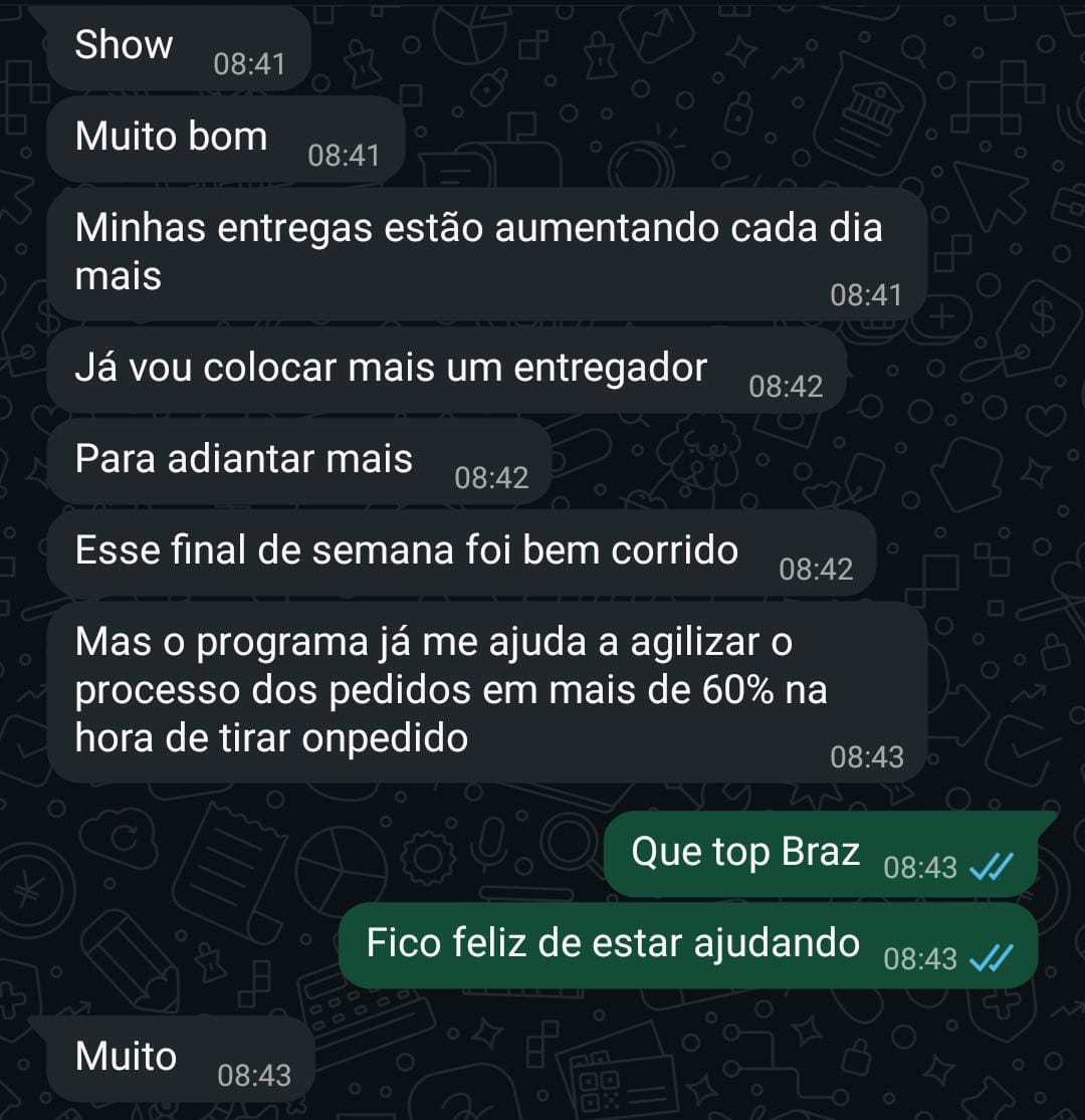 Mensagem de WhatsApp de lojista: minhas entregas estão aumentando cada dia mais